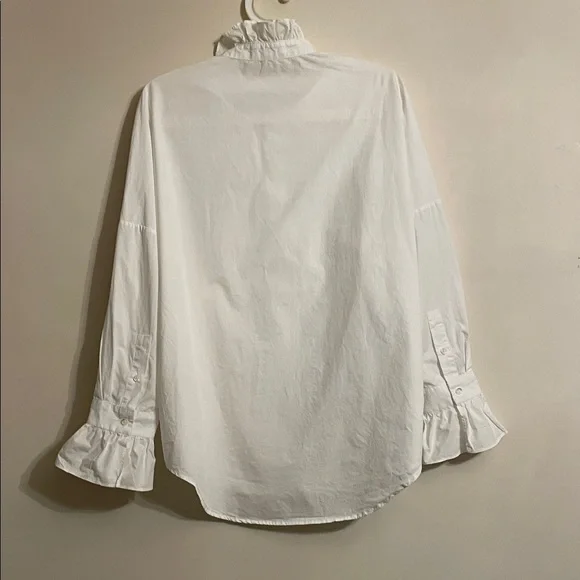 Alex Mill White Ruffle Collar Blouse Button Front Cotton Top Size L - Picture 5 of 13